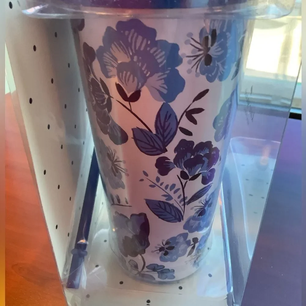 Kate Spade Peacock Floral Tumbler‎ w/Straw & Thermal Mug